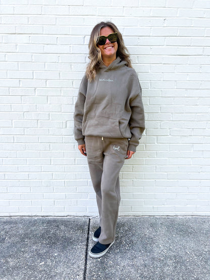 Adult Unisex Fleece Straight Leg Logo Pants - Gray Coffee