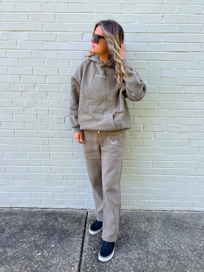 Adult Unisex Fleece Straight Leg Logo Pants - Gray Coffee