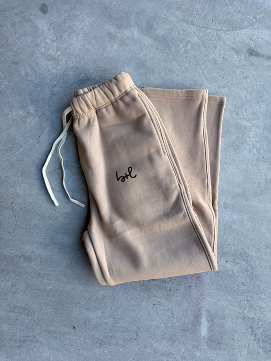 Adult Unisex Fleece Straight Leg Logo Pants - Gray Apricot