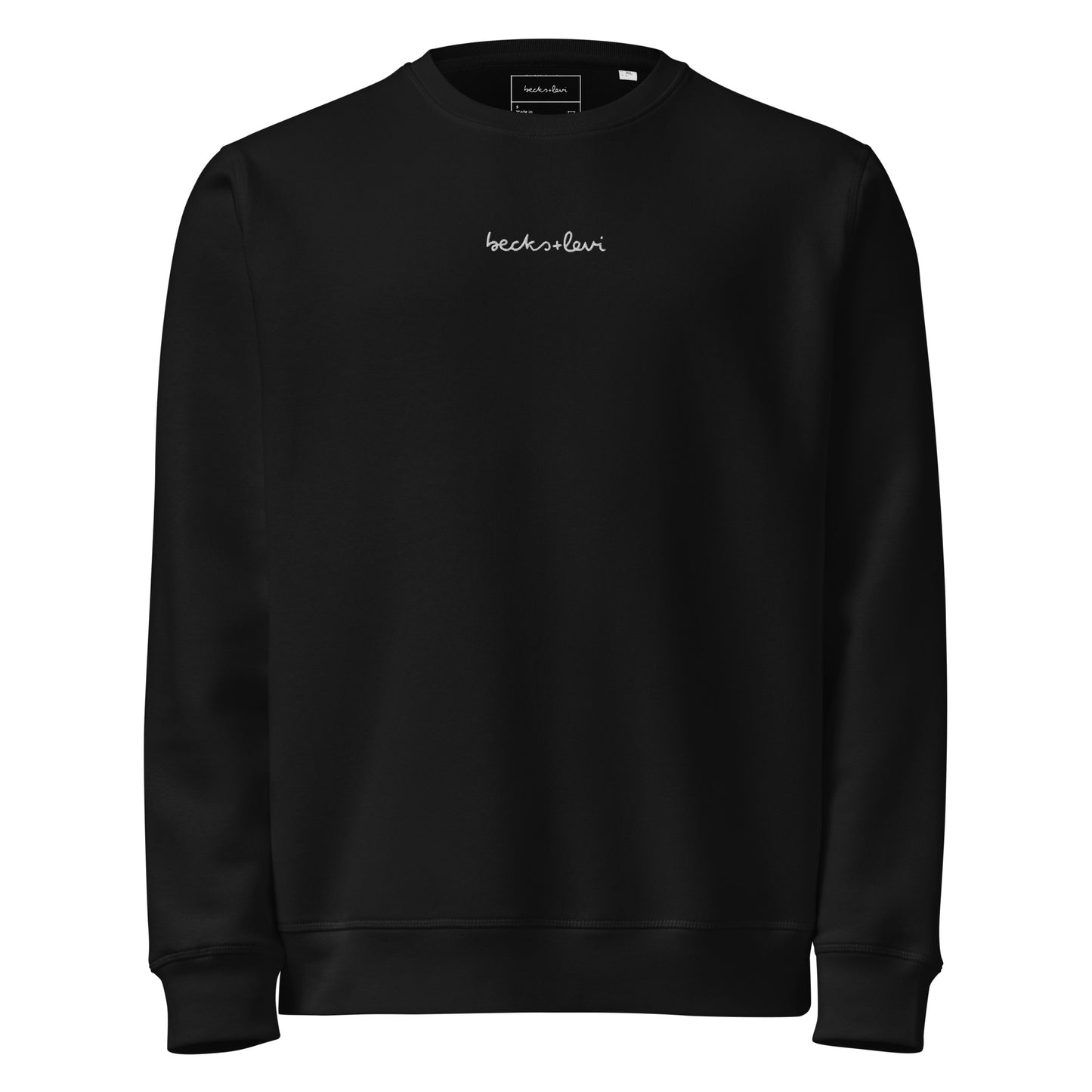 black sweatshirt with white logo