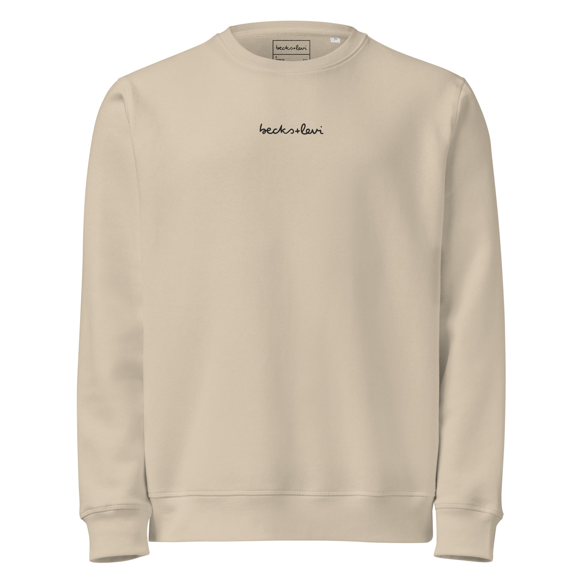 light tan sweatshirt with lack logo
