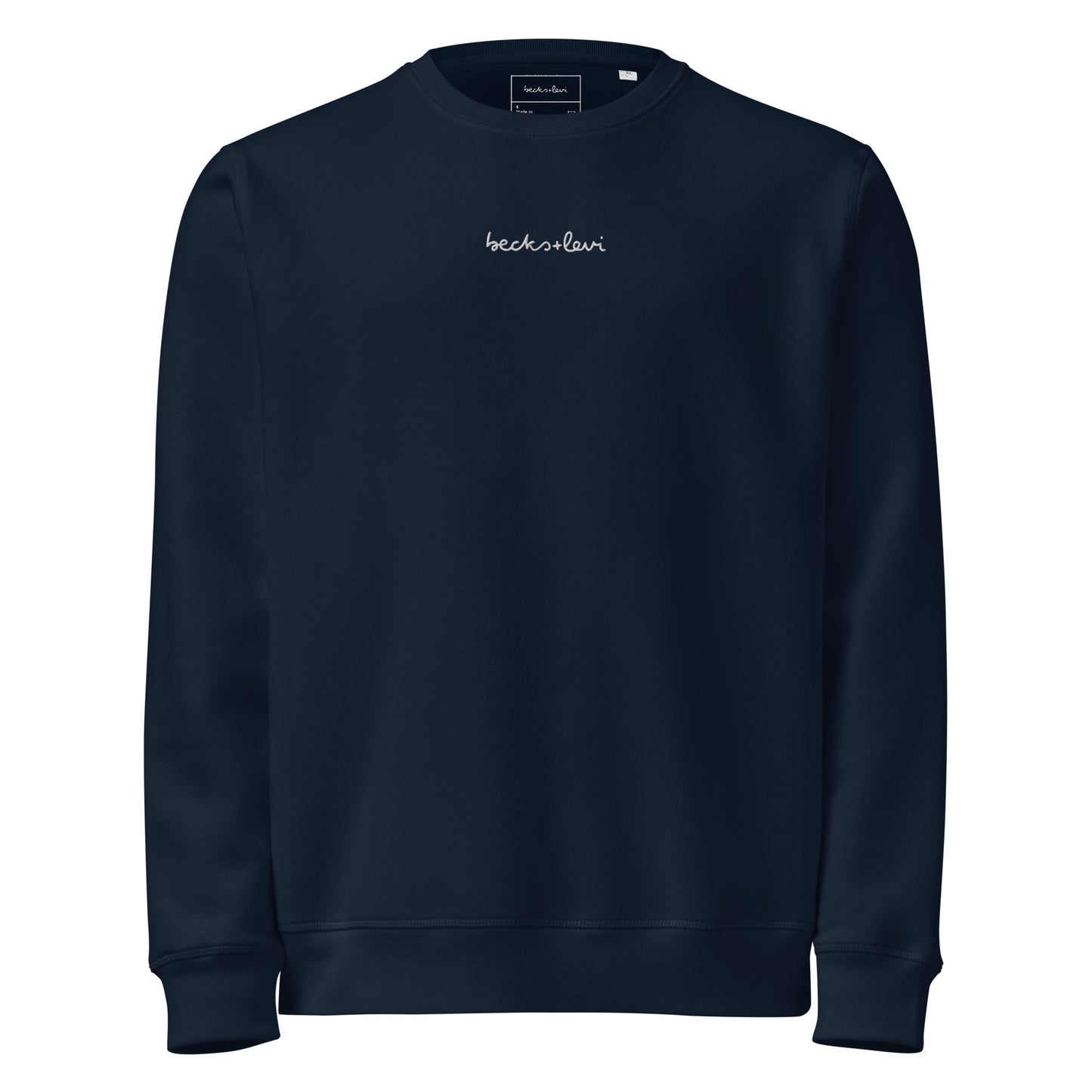 navy sweatshirt with white logo